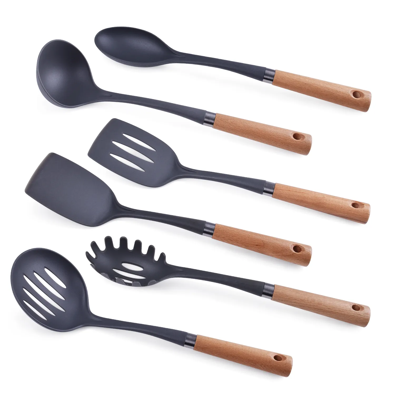 Ergonomic Safety Beech Wood Handle 6pcs Names Of Spoon Cooking Utensils