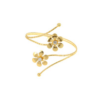 Al por mayor Brazalete de moda de metal dorado para mujer, de verano, con diseño floral exagerado, perlas, espiral y geométrico, brazalete abierto superior