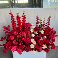 Décoration de mariage faite à la main, allée de mariage de 1 m, rangée de fleurs bleues et rouge terre cuite en soie, arrangement floral pour allée de mariage