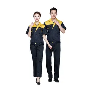 Hot selling quality safety uniform made in China light gray with blue breathable mesh work clothes