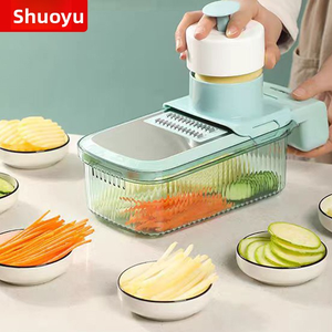 Utensili da Cucina Essenziali: Tritatutto Manuale in Plastica con Protezione per le Mani, Sbucciatore <span class=keywords><strong>Julienne</strong></span>, Grattugia, Raschietto per Ravanelli e Patate in Acciaio Inossidabile - Product Image 6