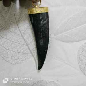 Colgante de Piedra Negra Natural con Anillos de Latón, Amuleto de Joyería Ecológico Tallado con Estilo de Diente Tribal de Ángel para Hacer Collares - Product Image 3