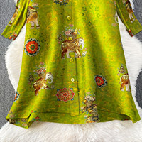 Robes Rétro Élégantes pour Femme – Robe Longue Plissée Imprimée Extensible à Manches Longues, Style Jeune et Tendance, Jupe Cardigan