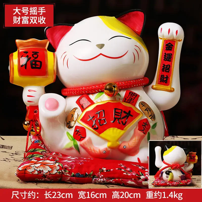 Atacado produtos feng shui cantão feng shui artesanato branco cerâmica sorte gato ondulador