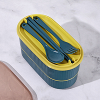 Boîte à bento à 2 compartiments, design anti-fuite, autres matériaux, ensemble de couverts complet, passe au lave-vaisselle, sans BPA, en plastique, boîte à lunch