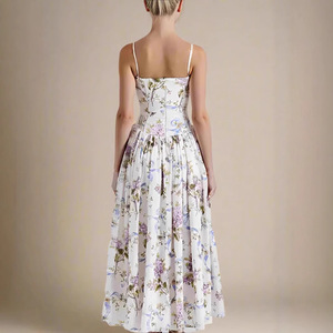 Robe longue plissée imprimée sans manches pour femme, bretelles spaghetti, taille empire, robe décontractée pour les fêtes - Product Image 2