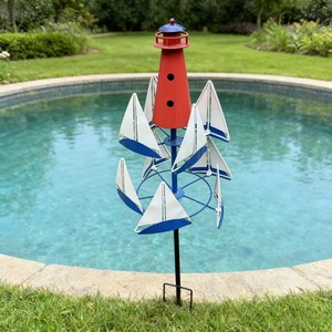 Venta al por mayor de fábrica: Moderna escultura de metal para exteriores, molino de viento, adorno giratorio para jardín, patio o terraza. - Product Image 5