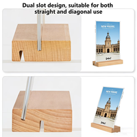 Support de présentation A5 en acrylique imprimé UV avec base en bois naturel à double fente, transparent, double couche, pour cartes de menu, design vertical, facile à utiliser