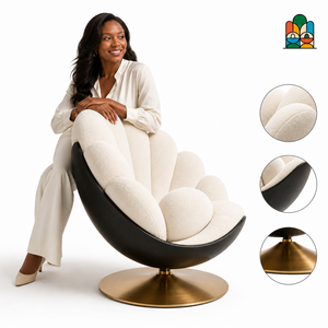 Sillones Modernos con Forma de Mano, Giratorios, con Cojines de Terciopelo en Forma de Pétalo y Base de Metal Dorado, Coloridos, para Sala de Estar - Product Image 1