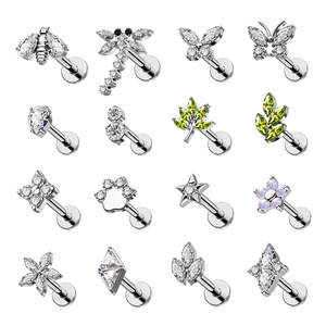 Anting-anting <span class=keywords><strong>titanium</strong></span> tanpa ulir Toposh ASTM F136 bentuk capung kupu-kupu untuk tindik tragus, conch, helix, daith, model tetesan air, perhiasan tubuh. - Product Image 1