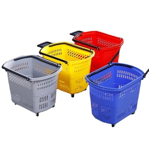 Supermarket Large Plastic <strong>Shopping</strong> <strong>Trolley</strong> &amp; Cart with Four Wheels &amp; Pull Rod Thickened Handheld <strong>Shopping</strong> Basket - Product Image 5