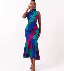 Nouveau Africa Super Cotton Clothing African Kitenge Dress Designs Ankara Sleeveless Midi Mermaid Dress for Summer - Product Image 4