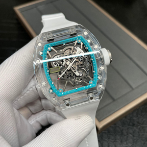 Montre mécanique automatique squelette en cristal transparent pour homme RM055, montre de sport en caoutchouc blanc de forme tonneau - Product Image 3