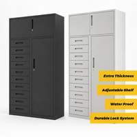 Armoire en acier robuste, design moderne, verrouillable, autoportante, réglable, 3 portes, 10 tiroirs, personnalisable, pour la maison, le bureau ou l'atelier