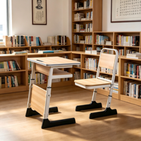 Table d'école ergonomique individuelle avec chaise, bureau collaboratif pour salle de classe, bureau et chaise pour élèves, en métal pour usage scolaire