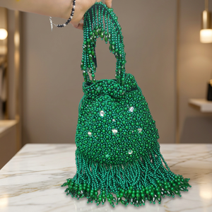 Sac à main indien perlé Potli vert, sac à bandoulière fait main, sac de soirée élégant avec pompon pour mariage - Product Image 3