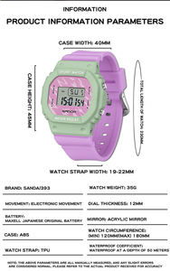 Reloj Deportivo de Lujo Sanda 393 con LED Electrónico Digital, Multifunción, Colorido, Cuadrado, para Estudiantes y Mujeres, con Alarma - Product Image 5