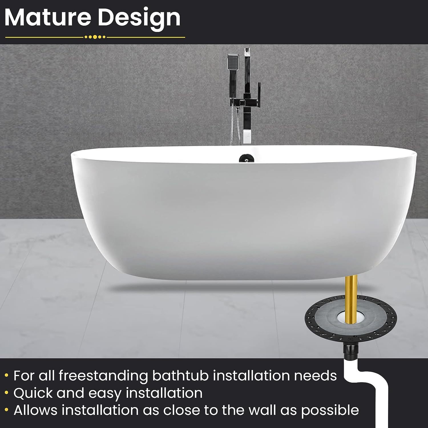 Freestanding Bathtub Drain Rough-in Kit - ABS Adapter & Brass Tail Pipes, Easy Install