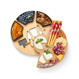 Bamboo Round Transforming Cheese Board with Silver Knives Set of 3