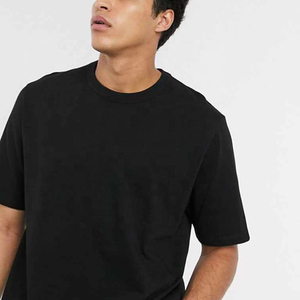 เสื้อยืดลำลองโอเวอร์ไซส์ผ้าฝ้ายถักพิมพ์ลายสีดำสำหรับผู้ชาย ขายส่งจำนวนมาก - Product Image 2