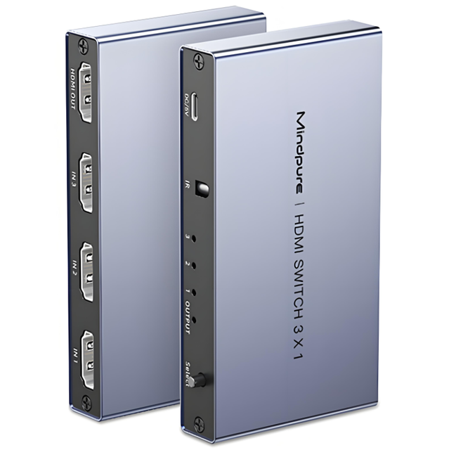 Mindpure 3 Port HDMI Switcher 4K 60Hz HDMI 2.0 Switch 3 in 1 Out with IR Remote Control HDCP 2.2 for PS5 Xbox PC Monitor TV