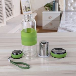 Promotion Custom Portable <b>Tea</b> Water Separation Borosilicate <b>Tea</b> <b>Infuser</b> Pumpkin Style Glass Water Bottle With Silicone Sleeve - Product Image 4