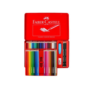 Matite Colorate <span class=keywords><strong>a</strong></span> Base d'Olio <span class=keywords><strong>Faber</strong></span>-Castell Classic, 48 Colori in Scatola di Ferro Rossa, Blocco da Disegno con 50 Fori per Matite, per Artisti - Product Image 2