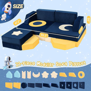 Ensemble de canapé en blocs de construction pour enfants, 10 pièces, bleu marine, meubles de jeu en mousse souple avec bords arrondis pour chambre d'enfant - Product Image 5