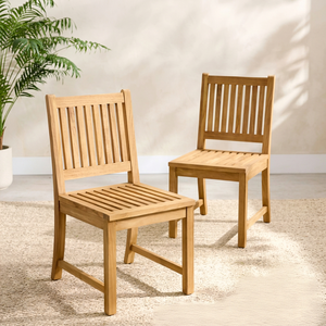 Chaise de jardin moderne minimaliste en teck sans accoudoirs avec dossier à lattes, lot de chaises de salle à manger pour balcon et café - Product Image 1
