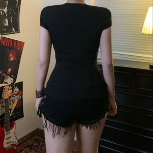 Camiseta de Manga Corta con Estampado Oscuro Estilo Y2K para Mujer, Cuello Redondo, Corte Regular, Informal, Deportiva, Punk, de Secado Rápido y Transpirable, Oferta de Verano - Product Image 5