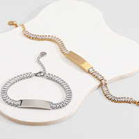 Bracelet classique unisexe en acier inoxydable 316L avec cristaux CZ et strass, plaqué or, motif géométrique, gravure personnalisée OEM