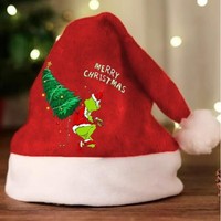 Decoraciones Navideñas, Gorro de Santa Claus Grueso con Patrón de Monstruo Verde, Forro de Felpa Extra, Gorro de Doble Cara