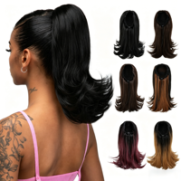 Queue de cheval ajustable en fibre synthétique haute température pour femme, cheveux courts légèrement bouclés, avec cordon de serrage et clip, pour usage quotidien