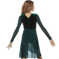 Robe de danse lyrique personnalisée à manches longues avec empiècements en velours, décoration florale, traîne en maille, tenue de performance élégante vert foncé