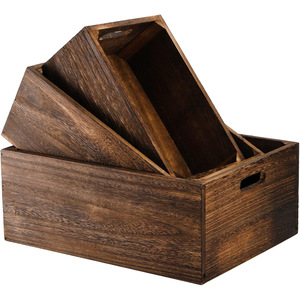 Ensemble de 3 boîtes de rangement vintage en bois massif brûlé, empilables, rectangulaires, pour l'organisation de la cuisine et du bureau - Product Image 2