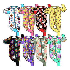 Desainer kustom butik pakaian bayi dicetak piyama ritsleting pakaian bambu Super lembut - Product Image 6