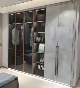 ตู้เสื้อผ้าสีดำพร้อมไฟ LED ประตูกระจกตู้เสื้อผ้าที่เก็บเสื้อผ้า - Product Image 3