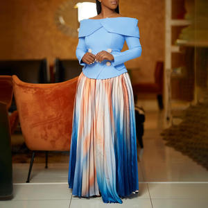 Ensemble Bohème Tendance Africain Élégant <span class=keywords><strong>Haut</strong></span> Épaules Dénudées Manches Longues <span class=keywords><strong>et</strong></span> <span class=keywords><strong>Jupe</strong></span> Longue Plissée Tie-Dye Deux Pièces pour Femme - Product Image 4