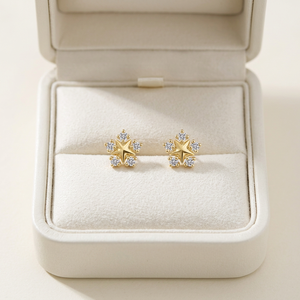 High Quality Shiny Star Design Fine Jewelry Wholesale 14K Solid Yellow Gold Natural Diamond Single Fine <b>Piercing</b> Jewelry <b>Earring</b> - Product Image 4