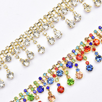 Rumbai Kristal Rhinestone Pendek Lebar 2cm, Hiasan Pinggiran Kristal untuk Jahit, Aksesoris DIY Pakaian, Gaun, Sabuk, Sepatu