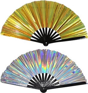 Abanicos de mano de bambú Rave pintados holográficos para mujeres Abanicos de regalo de negocios plegables grandes para festivales Pride Decor - Product Image 1