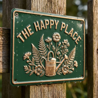 Plaque gaufrée Wanfeng Happy Place Garden Painting en alliage d'aluminium 100 % antirouille, plaqué or, robuste et résistante aux intempéries, vente en gros