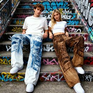 Nouveauté 2025 : Jean en denim unisexe de créateur personnalisé, style vintage délavé, tie-dye, streetwear hip-hop, déchiré et vieilli - Product Image 3