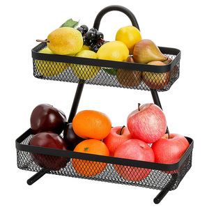 Metal Fruit Basket 2 Tier Black Mesh <b>Standing</b> Food Container For Kitchen Home Use - Product Image 5