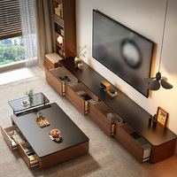 Meuble TV sur pied en bois massif, design vintage de luxe léger, table basse et meuble TV pour salon, mobilier de maison