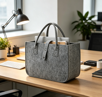 Sac fourre-tout en feutre pliable et durable avec poignées renforcées et bouton, sacs d'épicerie réutilisables personnalisés de taille moyenne