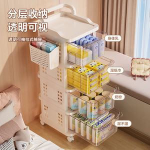 Multifunctional Storage Trolley With Wheels <b>Plastic</b> Drawer Cabinet For Baby Room Organization - Product Image 2