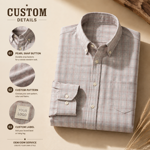 Chemise de cowboy à carreaux pour homme, personnalisée, de qualité supérieure, à manches longues, avec boutons pression perlés, en tissu tissé, fabricant de marque privée - Product Image 1