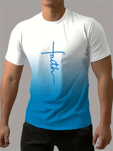 T-shirt décontracté pour homme en tissu éponge imprimé à col rond et manches courtes, style streetwear hip-hop, coupe régulière, 100 % polyester, séchage rapide - Product Image 3