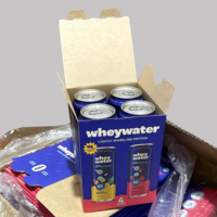 Caja de Papel Impresa con Diseño Personalizado para 4 Latas de Agua con Gas Energética, para Exhibición en Estantes de Supermercados y Venta al por Menor